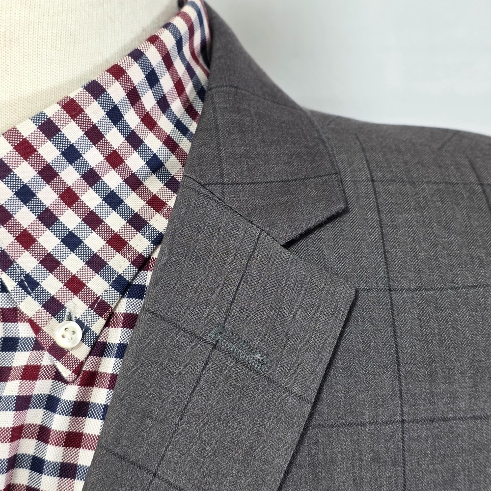Lineage Performance Mens Sport Coat Blazer Premium Gray Plaid Herringbone 44L - Picture 10 of 16